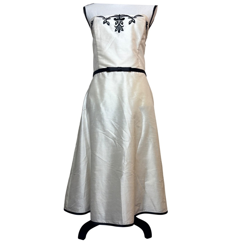 Jessica McClintock Gown Womens 14 Ivory Silk Strapless Embroidered A-Line Dress